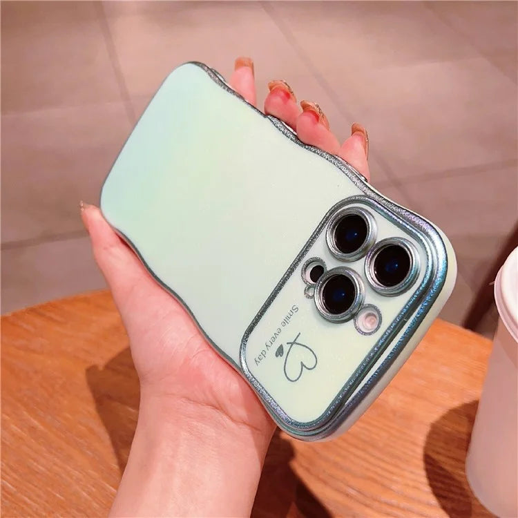 For iPhone 16 Pro Case Curly Shape Love Heart TPU Phone Cover Iridescent Gradient
