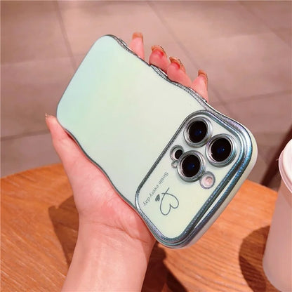 For iPhone 16 Pro Case Curly Shape Love Heart TPU Phone Cover Iridescent Gradient