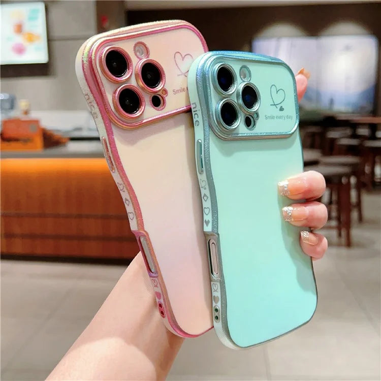 For iPhone 16 Pro Case Curly Shape Love Heart TPU Phone Cover Iridescent Gradient