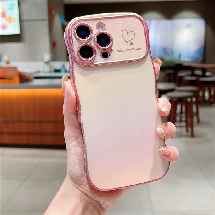 For iPhone 16 Pro Case Curly Shape Love Heart TPU Phone Cover Iridescent Gradient