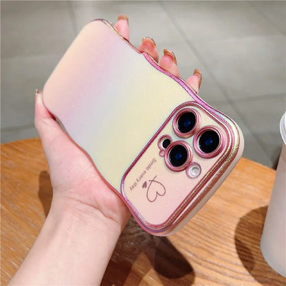 For iPhone 16 Pro Case Curly Shape Love Heart TPU Phone Cover Iridescent Gradient