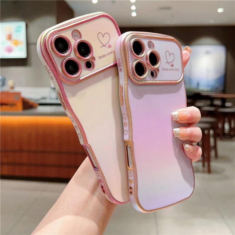 For iPhone 16 Pro Case Curly Shape Love Heart TPU Phone Cover Iridescent Gradient