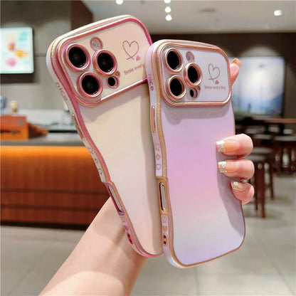 For iPhone 16 Pro Case Curly Shape Love Heart TPU Phone Cover Iridescent Gradient
