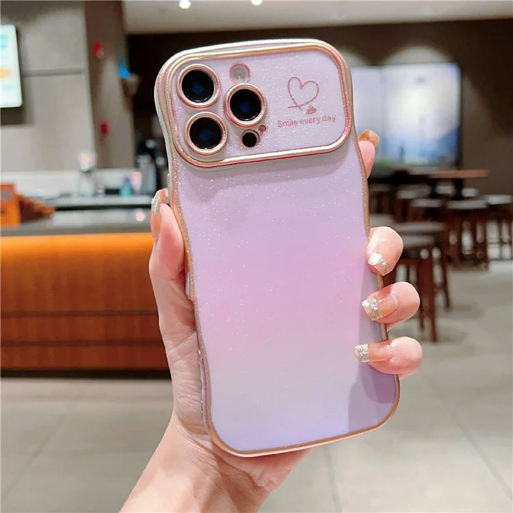 For iPhone 16 Pro Case Curly Shape Love Heart TPU Phone Cover Iridescent Gradient