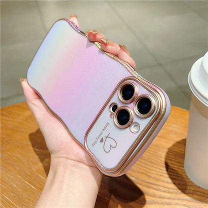 For iPhone 16 Pro Case Curly Shape Love Heart TPU Phone Cover Iridescent Gradient