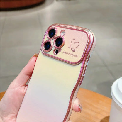 For iPhone 16 Pro Case Curly Shape Love Heart TPU Phone Cover Iridescent Gradient