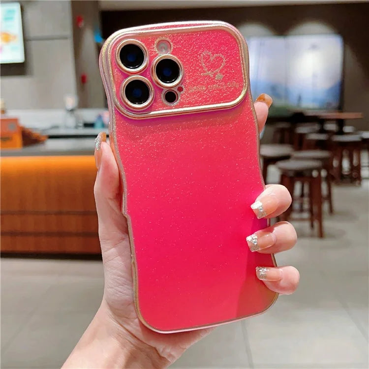 For iPhone 16 Pro Case Curly Shape Love Heart TPU Phone Cover Iridescent Gradient