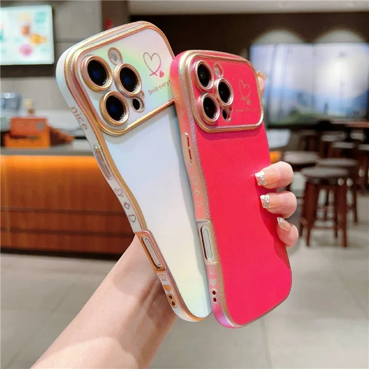 For iPhone 16 Pro Case Curly Shape Love Heart TPU Phone Cover Iridescent Gradient