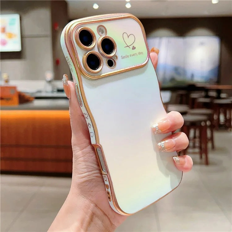 For iPhone 16 Pro Max Case Curly Shape Love Heart TPU Phone Cover Iridescent Gradient
