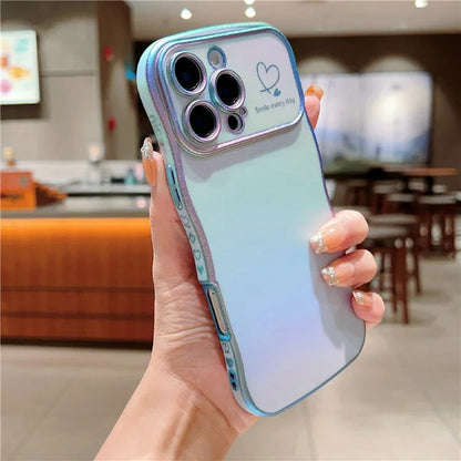 For iPhone 16 Pro Max Case Curly Shape Love Heart TPU Phone Cover Iridescent Gradient