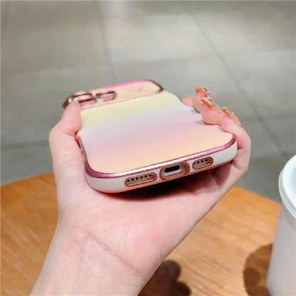 For iPhone 16 Pro Max Case Curly Shape Love Heart TPU Phone Cover Iridescent Gradient