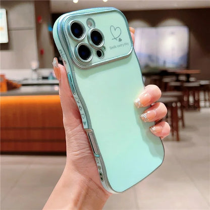 For iPhone 16 Pro Max Case Curly Shape Love Heart TPU Phone Cover Iridescent Gradient