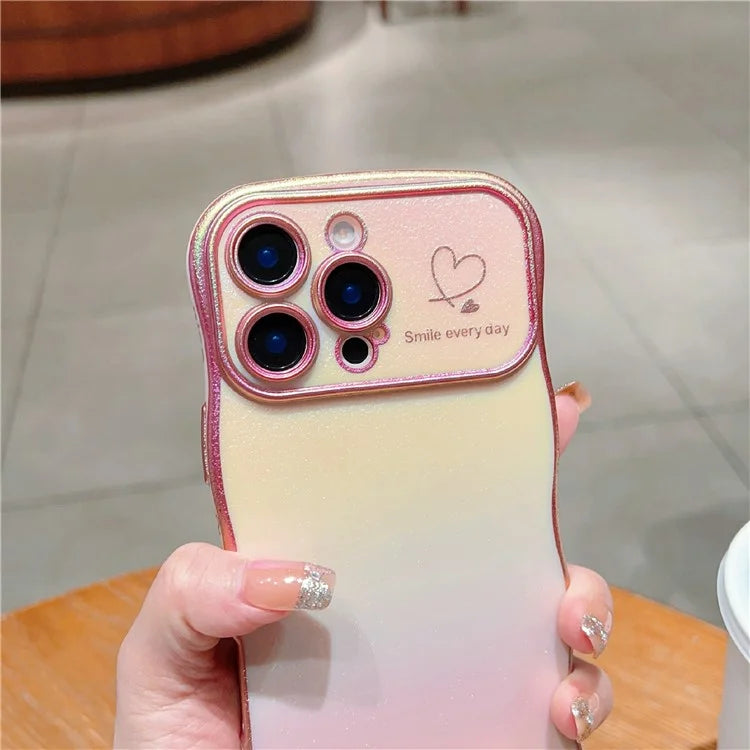 For iPhone 16 Pro Max Case Curly Shape Love Heart TPU Phone Cover Iridescent Gradient