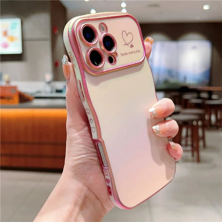 For iPhone 16 Pro Max Case Curly Shape Love Heart TPU Phone Cover Iridescent Gradient