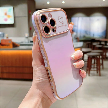 For iPhone 16 Pro Max Case Curly Shape Love Heart TPU Phone Cover Iridescent Gradient