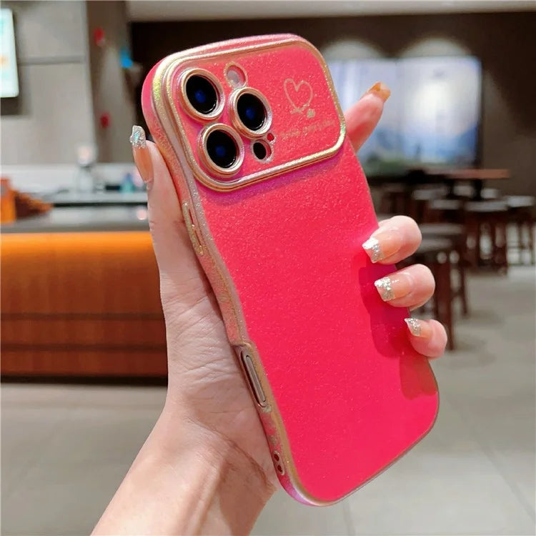 For iPhone 16 Pro Max Case Curly Shape Love Heart TPU Phone Cover Iridescent Gradient