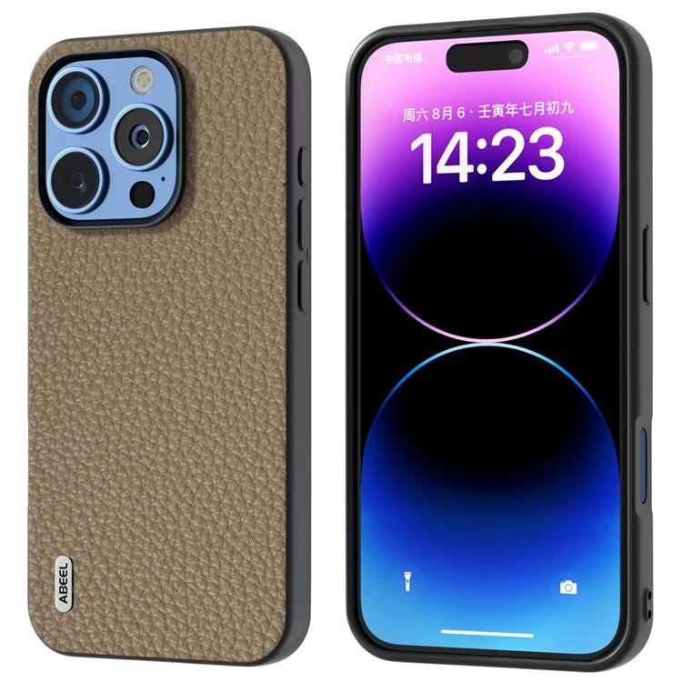 ABEEL For iPhone 16 Pro Max Case TPU+Genuine Cow Leather Protective Phone Cover