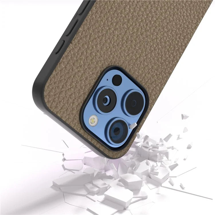 ABEEL For iPhone 16 Pro Max Case TPU+Genuine Cow Leather Protective Phone Cover