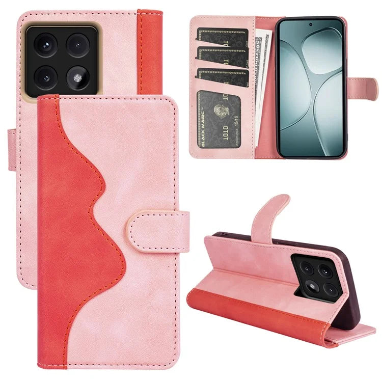 For Xiaomi 14T Wallet Case Leather Phone Cover Splicing Color