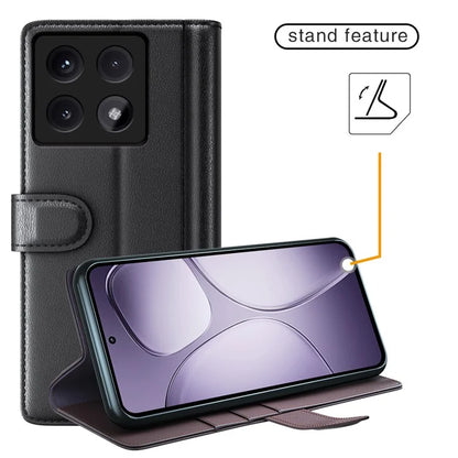 For Xiaomi 14T Pro Case Genuine Split Leather Phone Cover Wallet Card Slot