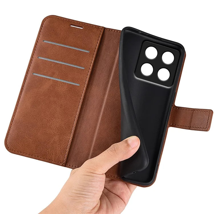 For Xiaomi 14T Pro Stand Case Anti-Scratch Calf Texture Leather Phone Cover