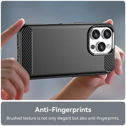 For iPhone 16 Pro Max Case Carbon Fiber Texture TPU Brushed Phone Cover