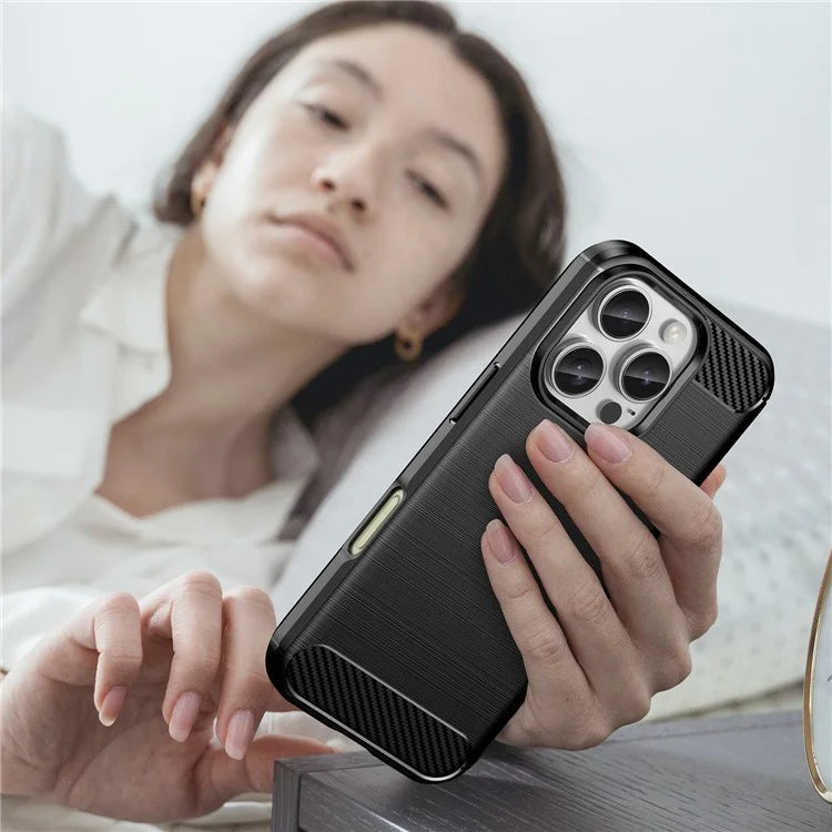 For iPhone 16 Pro Max Case Carbon Fiber Texture TPU Brushed Phone Cover