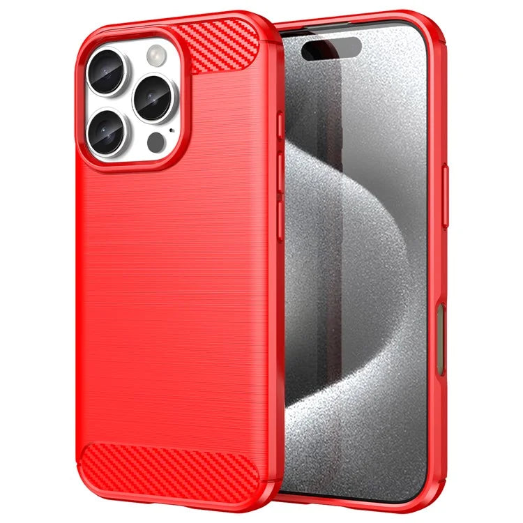 For iPhone 16 Pro Max Case Carbon Fiber Texture TPU Brushed Phone Cover