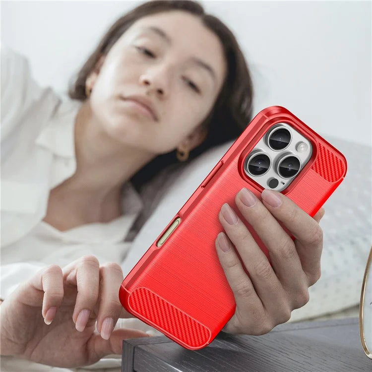 For iPhone 16 Pro Max Case Carbon Fiber Texture TPU Brushed Phone Cover