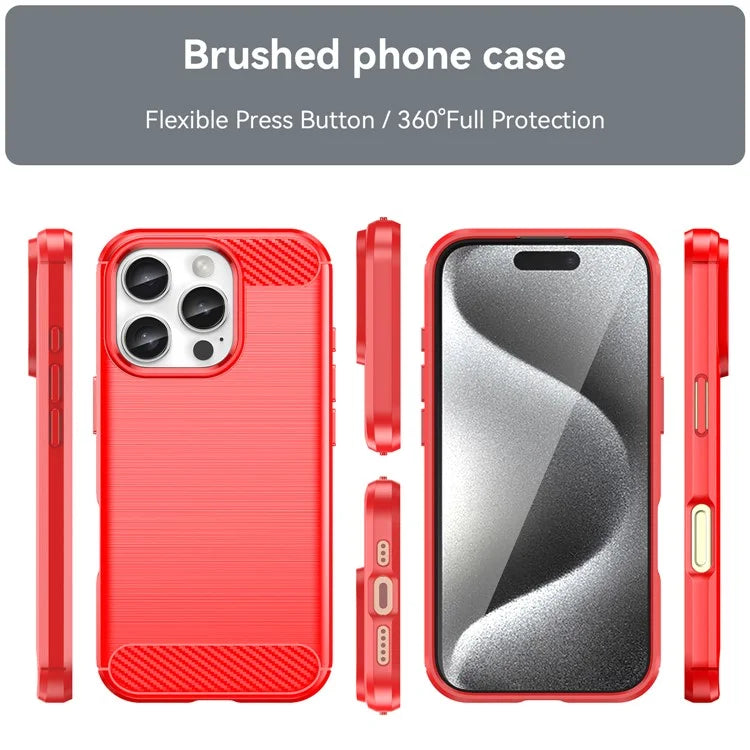 For iPhone 16 Pro Max Case Carbon Fiber Texture TPU Brushed Phone Cover