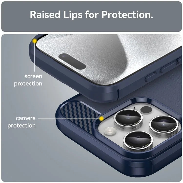 For iPhone 16 Pro Max Case Carbon Fiber Texture TPU Brushed Phone Cover