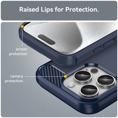 For iPhone 16 Pro Max Case Carbon Fiber Texture TPU Brushed Phone Cover