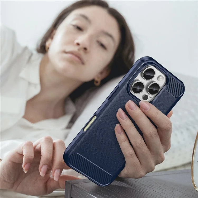 For iPhone 16 Pro Max Case Carbon Fiber Texture TPU Brushed Phone Cover
