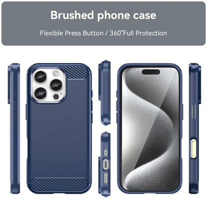For iPhone 16 Pro Max Case Carbon Fiber Texture TPU Brushed Phone Cover