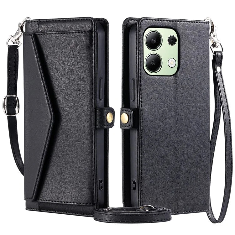 For Xiaomi Redmi Note 13 4G Leather Case Wallet Stand Phone Cover with Straps