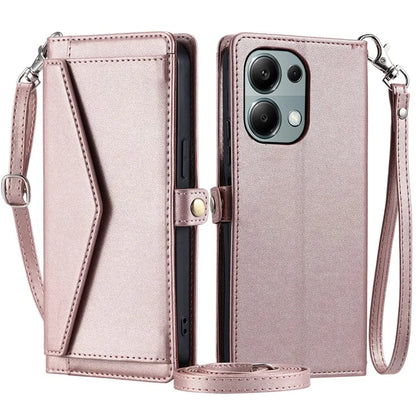 For Xiaomi Poco M6 Pro 4G  /  Redmi Note 13 Pro 4G Leather Case Wallet Stand Phone Cover with Straps