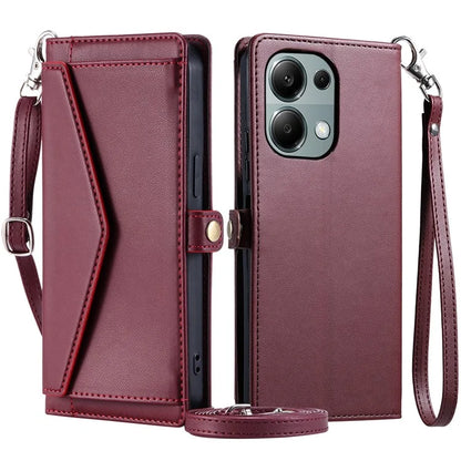 For Xiaomi Poco M6 Pro 4G  /  Redmi Note 13 Pro 4G Leather Case Wallet Stand Phone Cover with Straps
