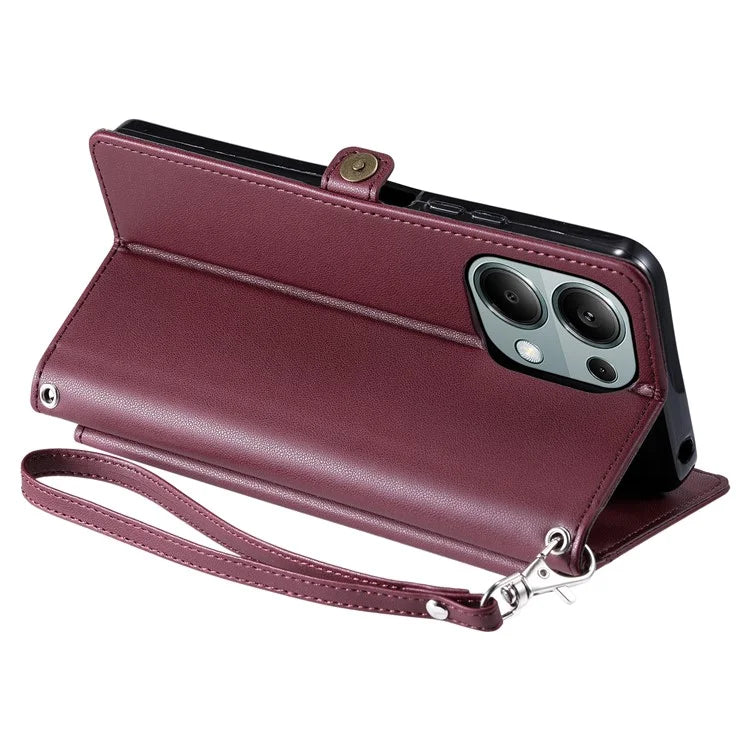 For Xiaomi Poco M6 Pro 4G  /  Redmi Note 13 Pro 4G Leather Case Wallet Stand Phone Cover with Straps