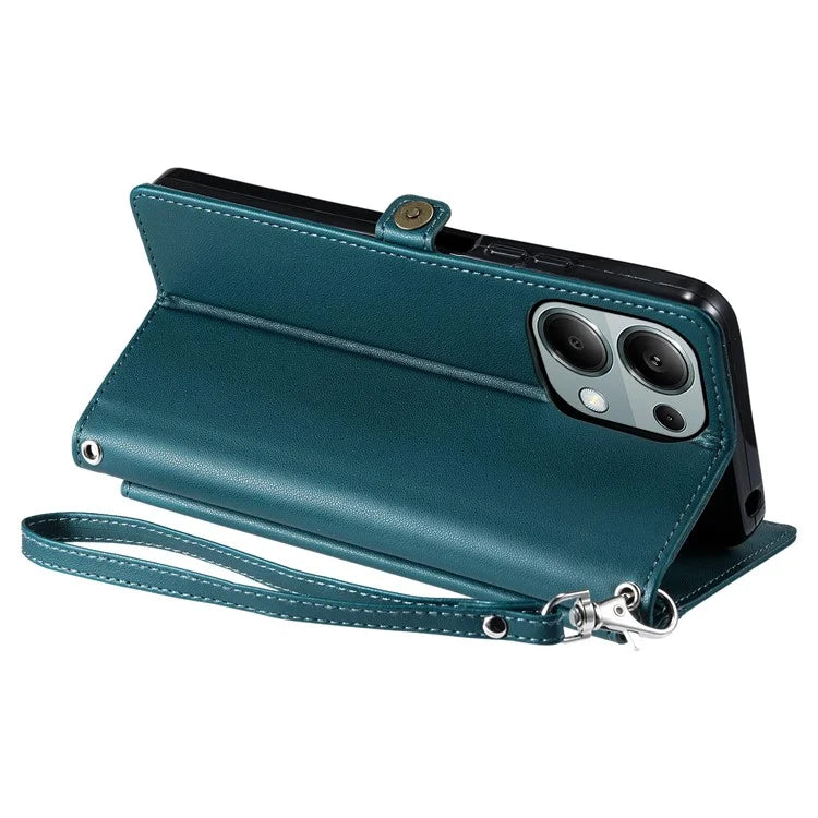 For Xiaomi Poco M6 Pro 4G  /  Redmi Note 13 Pro 4G Leather Case Wallet Stand Phone Cover with Straps
