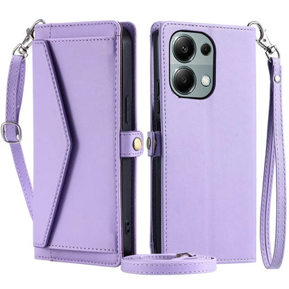 For Xiaomi Poco M6 Pro 4G  /  Redmi Note 13 Pro 4G Leather Case Wallet Stand Phone Cover with Straps