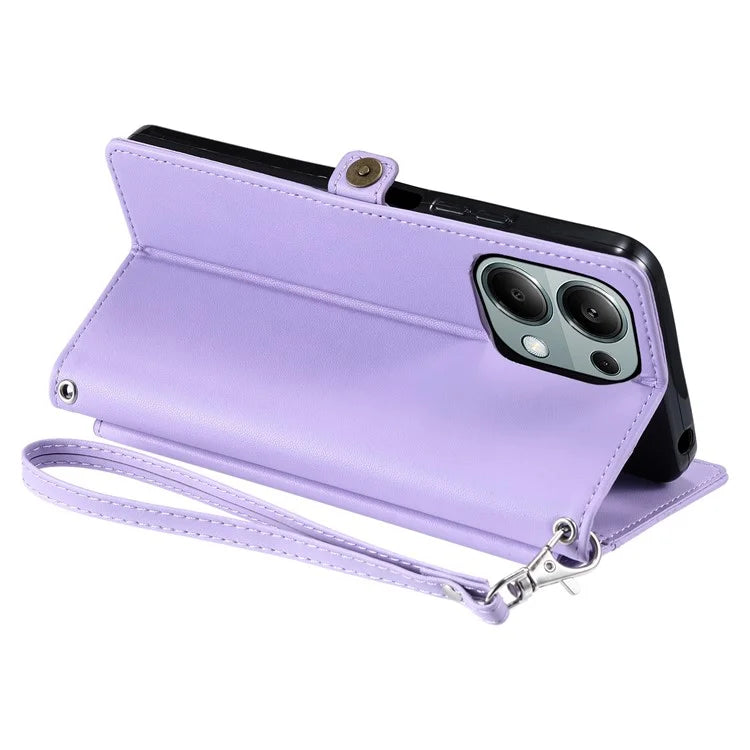 For Xiaomi Poco M6 Pro 4G  /  Redmi Note 13 Pro 4G Leather Case Wallet Stand Phone Cover with Straps