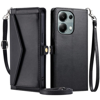 For Xiaomi Poco M6 Pro 4G  /  Redmi Note 13 Pro 4G Leather Case Wallet Stand Phone Cover with Straps