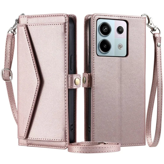 For Xiaomi Poco X6 5G  /  Redmi Note 13 Pro 5G Leather Case Wallet Stand Phone Cover with Straps