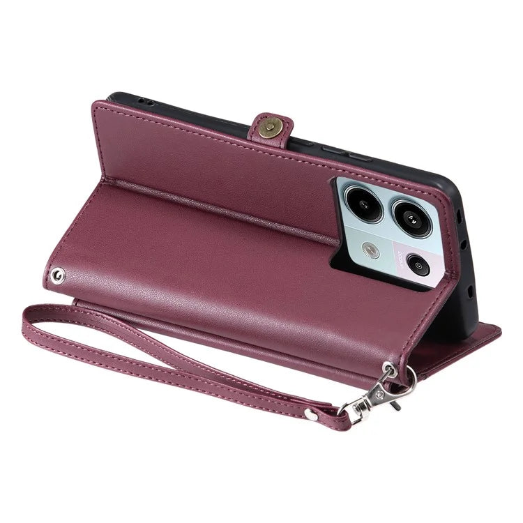 For Xiaomi Poco X6 5G  /  Redmi Note 13 Pro 5G Leather Case Wallet Stand Phone Cover with Straps
