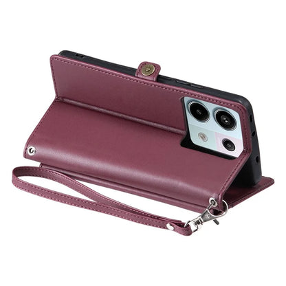 For Xiaomi Poco X6 5G  /  Redmi Note 13 Pro 5G Leather Case Wallet Stand Phone Cover with Straps