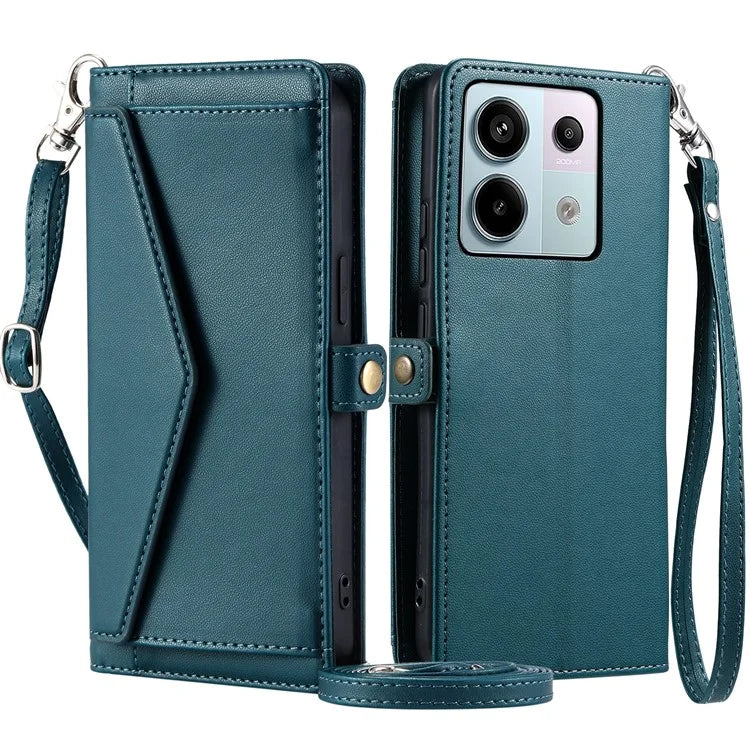 For Xiaomi Poco X6 5G  /  Redmi Note 13 Pro 5G Leather Case Wallet Stand Phone Cover with Straps
