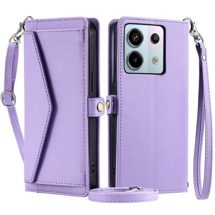 For Xiaomi Poco X6 5G  /  Redmi Note 13 Pro 5G Leather Case Wallet Stand Phone Cover with Straps