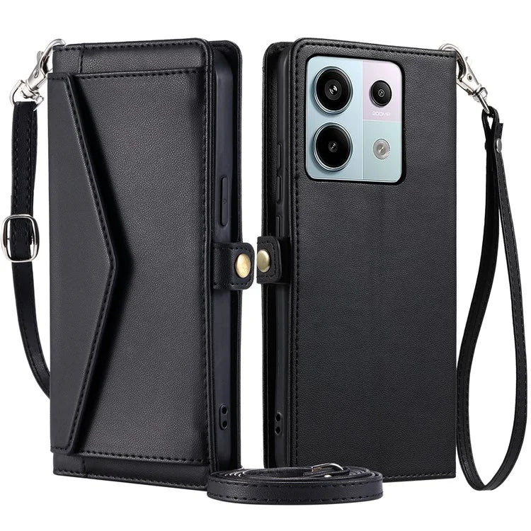 For Xiaomi Poco X6 5G  /  Redmi Note 13 Pro 5G Leather Case Wallet Stand Phone Cover with Straps