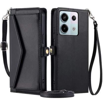 For Xiaomi Poco X6 5G  /  Redmi Note 13 Pro 5G Leather Case Wallet Stand Phone Cover with Straps