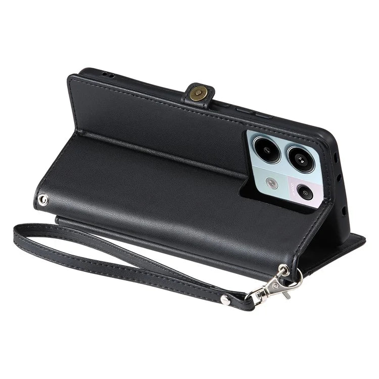 For Xiaomi Poco X6 5G  /  Redmi Note 13 Pro 5G Leather Case Wallet Stand Phone Cover with Straps